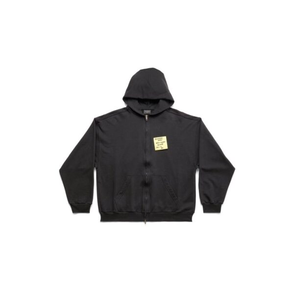 Sticky Note Zip-up Hoodie Medium Fit in Black Faded